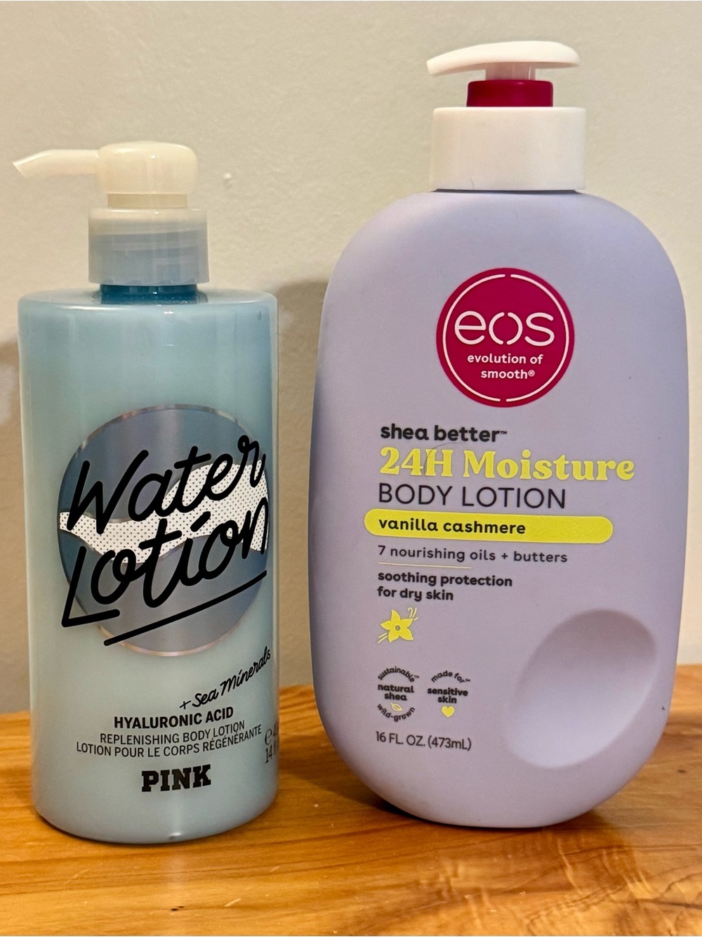 PINK Victoria's Secret Water Lotion and EOS Vanilla Cashmere Body Lotion